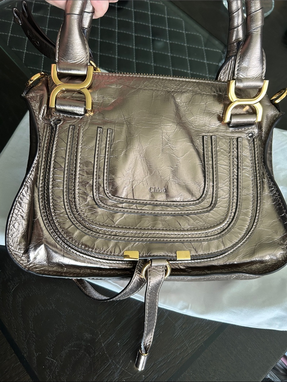 Chloé Small Marcie bronze Metallic Leather Satchel W/COA - Picture 4 of 17